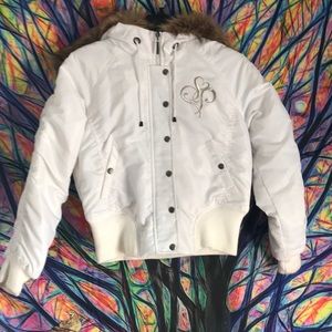 South Pole White Faux Fur Jacket